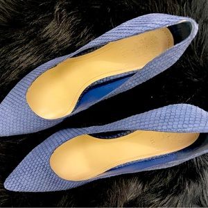 Vince Camuto blue suede scale heels